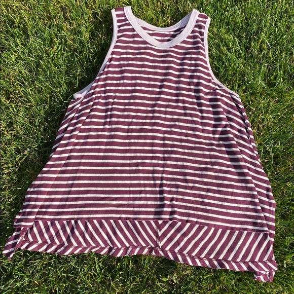 Free People Maroon Striped Tank Top XS - Picture 1 of 4